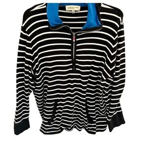JONES NEW YORK SPORT Striped Quarter Zip Pullover Sweatshirt Black White Blue 2X